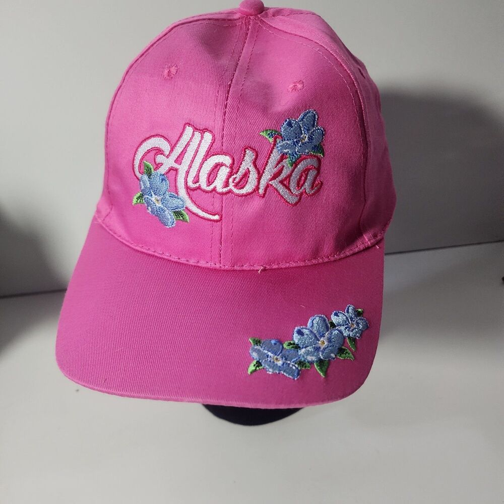 Alaska Pink Baseball Cap Hat Youth Girls Embroidered Forget-Me-Not Adjustable